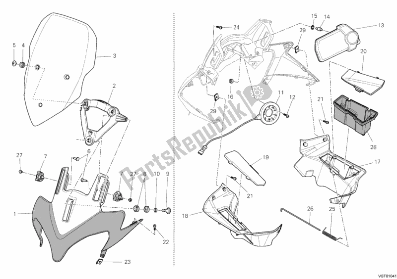 All parts for the Cowling of the Ducati Multistrada 1200 ABS USA 2012